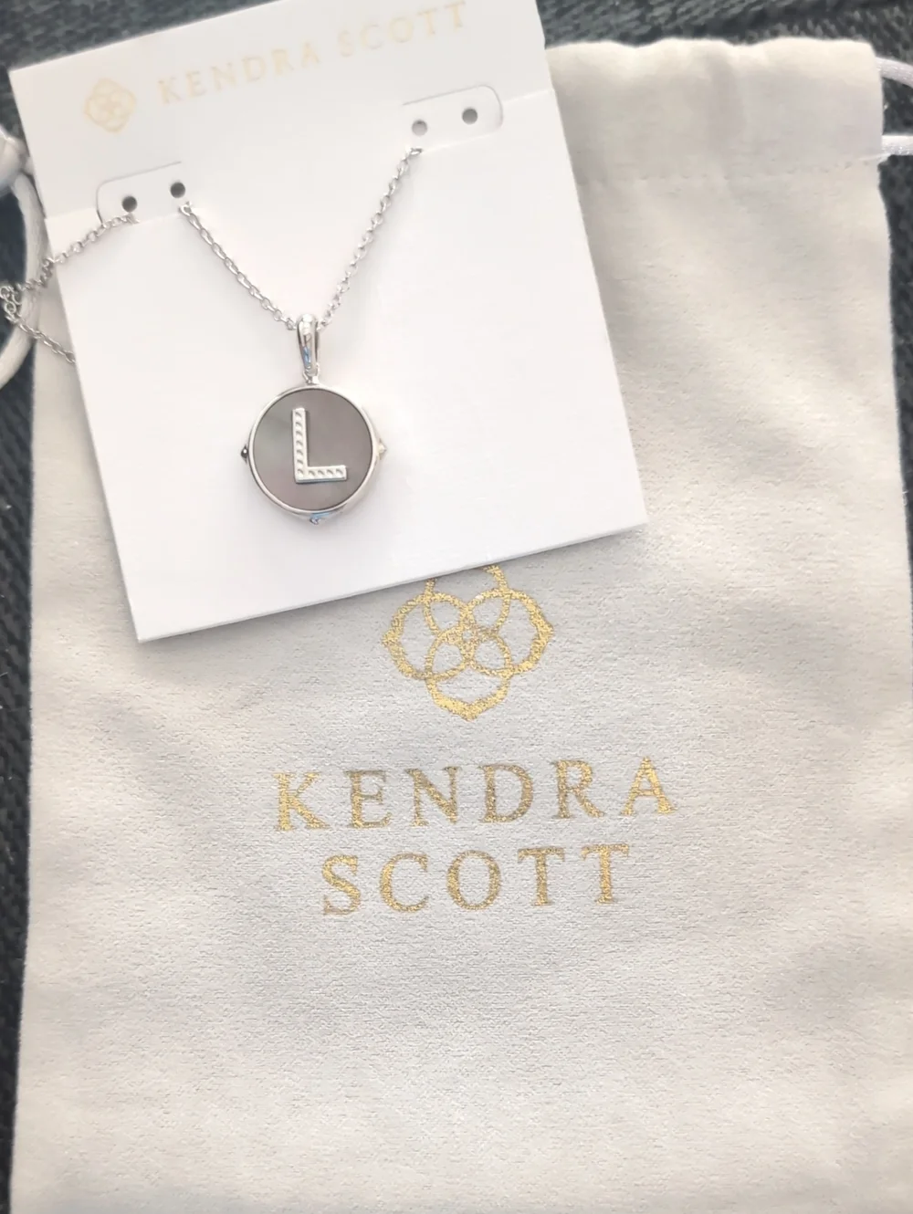 Kendra Scott Silver Necklace with Gray Initial 'L' Pendant